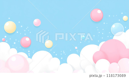 カラフルなシャボン玉と雲の背景 118173089