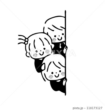 壁から覗いている子供 笑顔のイラスト素材 [118173127] - PIXTA
