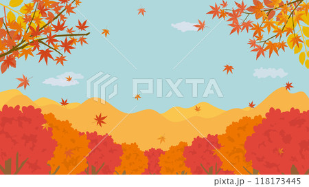 秋イメージ　紅葉風景の背景素材（フルHD 16:9サイズ） 118173445