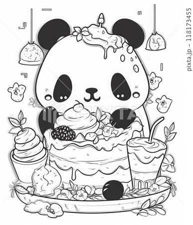 Black and White Cartoon Illustration of Cute 118173455