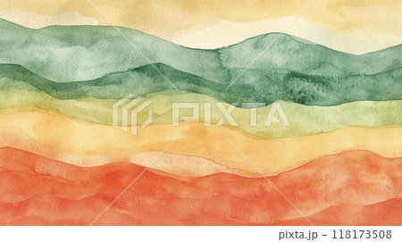 手描きの水彩風な山並み　AI画像 118173508