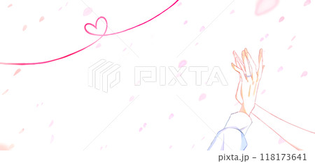指輪をした重なり合う男女の手　桜吹雪 118173641