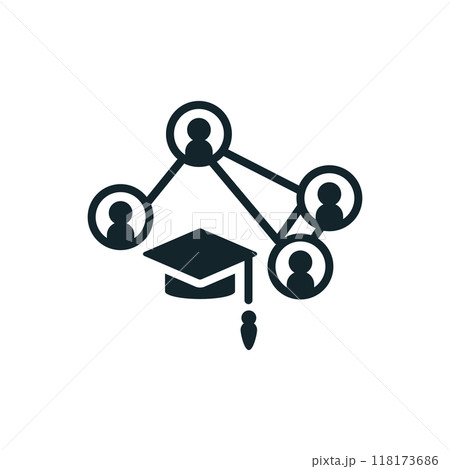 Icon of online education concept with a graduation cap and students Icon of online education concept with a graduation cap and students 118173686