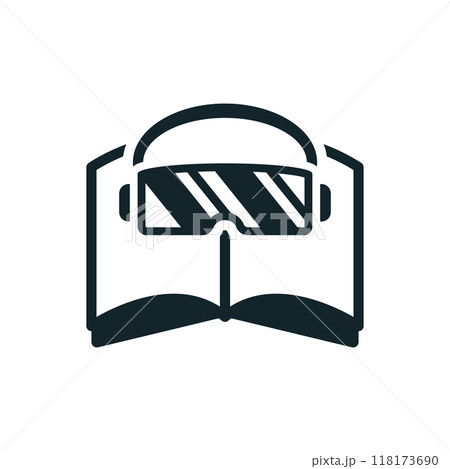 Online education icon showing virtual reality glasses and book 118173690