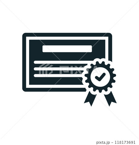 Online education certificate icon showing e-learning graduation with diploma Online education certificate icon showing e-learning graduation with diploma 118173691