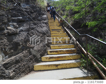 オアフ島、ダイヤモンドヘッドの頂上に上る道 オアフ島、ダイヤモンドヘッドの頂上に上る道 118173880