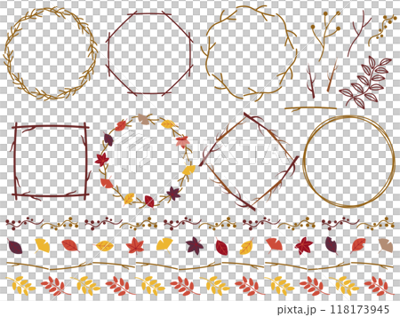 Autumn branches frames and decorations set 118173945