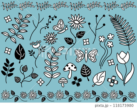 北欧風の植物の手描きイラストセット 北欧風の植物の手描きイラストセット 118173980
