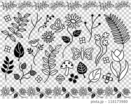 北欧風の植物の手描きイラストセット 北欧風の植物の手描きイラストセット 118173980