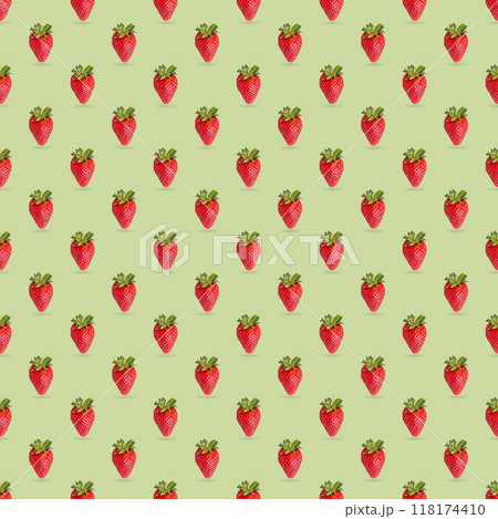 Seamless pattern juicy strawberries on a light green background. Farm ripe healthy berries. Seamless pattern juicy strawberries on a light green background. Farm ripe healthy berries. 118174410