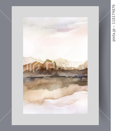 Beautiful deserted nature with large lake and mountains on coast, symbolizing purity of environment Beautiful deserted nature with large lake and mountains on coast, symbolizing purity of environment 118174876