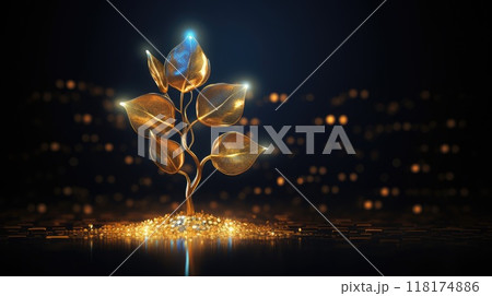 digital golden growing seedling shining bright 118174886