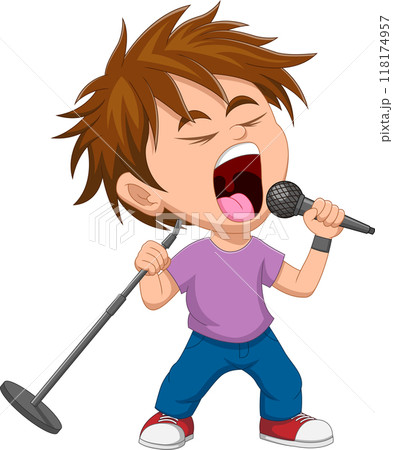 young boy singing rock music 118174957