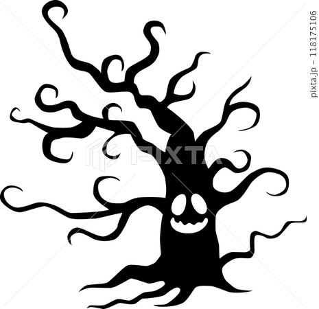 ハロウィン 顔が透かしの枯れ木のシルエット ハロウィン 顔が透かしの枯れ木のシルエット 118175106
