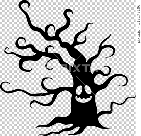 ハロウィン 顔が透かしの枯れ木のシルエット ハロウィン 顔が透かしの枯れ木のシルエット 118175106