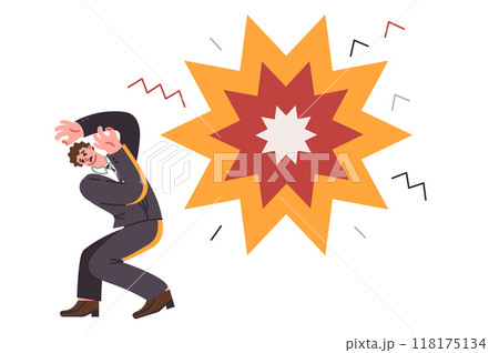 Explosion causes panic in man trying to evade and avoid becoming victim of shrapnel Explosion causes panic in man trying to evade and avoid becoming victim of shrapnel 118175134