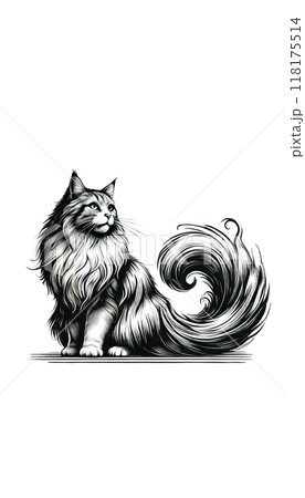 ノルウェーのノルウェージャンフォレストキャットのカラー画像。長毛で