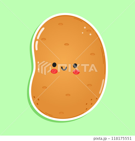 Sticker Potato character. Vector hand drawn cartoon kawaii character illustration icon. Isolated on green background. Potato character concept 118175551