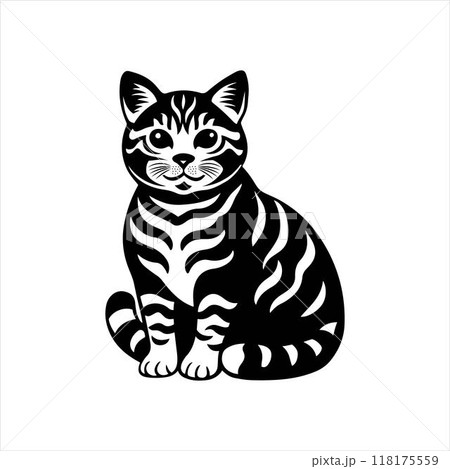 American shorthair cat sitting silhouette vector illustration American shorthair cat sitting silhouette vector illustration 118175559