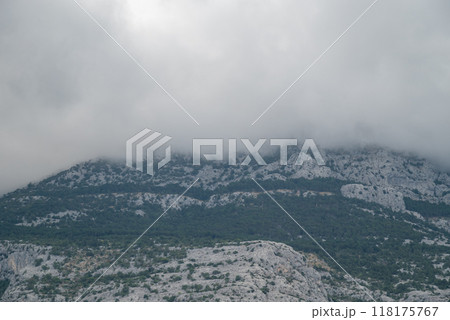 View of the Biokovo mountain range of the Dinaric Alps from Makarska riviera, Adriatic coast of Croatia View of the Biokovo mountain range of the Dinaric Alps from Makarska riviera, Adriatic coast of Croatia 118175767