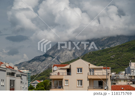 View of the Biokovo mountain range of the Dinaric Alps from Makarska riviera, Adriatic coast of Croatia View of the Biokovo mountain range of the Dinaric Alps from Makarska riviera, Adriatic coast of Croatia 118175769