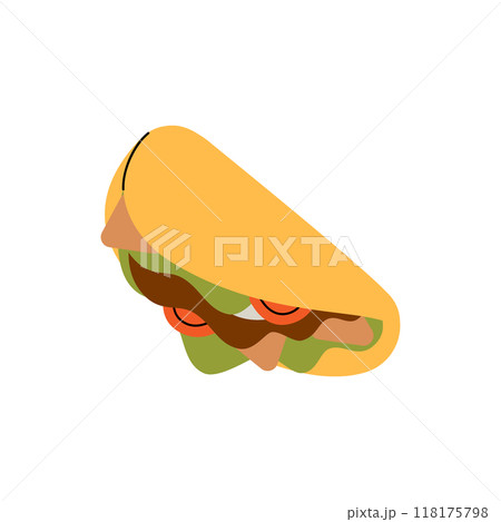 Mexican taco. Traditional Mexican street fast food. Vector illustration. Mexican taco. Traditional Mexican street fast food. Vector illustration. 118175798