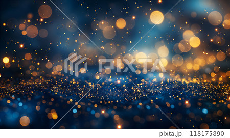 Abstract Particles in Dark Blue and Gold, Abstract Christmas Holiday Background. Generative AI 118175890