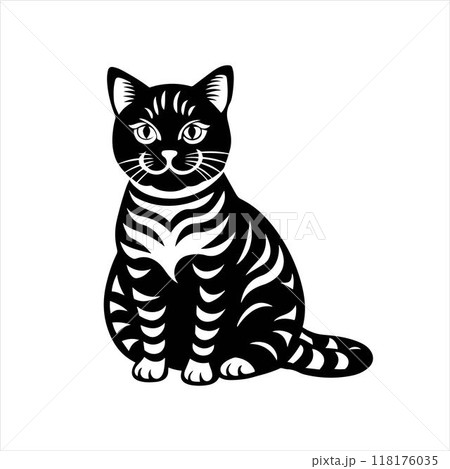 American Shorthair cat sitting silhouette vector illustration 118176035