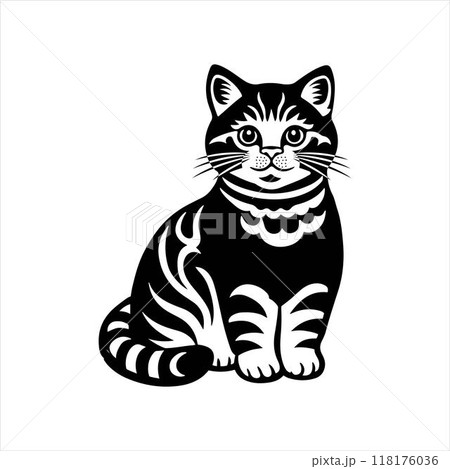 American Shorthair cat sitting silhouette vector illustration American Shorthair cat sitting silhouette vector illustration 118176036