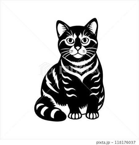 American Shorthair cat sitting silhouette vector illustration American Shorthair cat sitting silhouette vector illustration 118176037