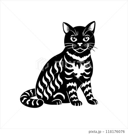 American Shorthair cat sitting silhouette vector illustration American Shorthair cat sitting silhouette vector illustration 118176076