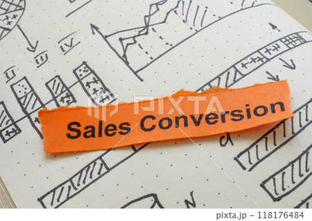 Close-up of a sales conversion note. 118176484