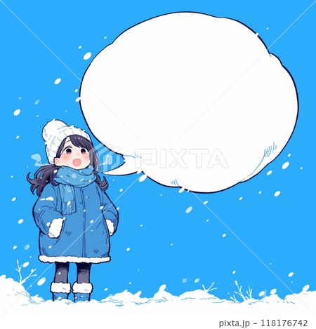 冬の風景とマフラーを巻いた女の子と吹き出し 118176742