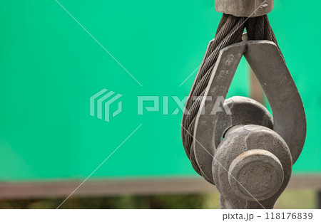 Metal ring and Steel cabling attached to a shackle. 118176839