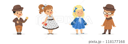 Little Boy and Girl Wear Elegant Fashion Dress and Apparel Vector Set 118177168