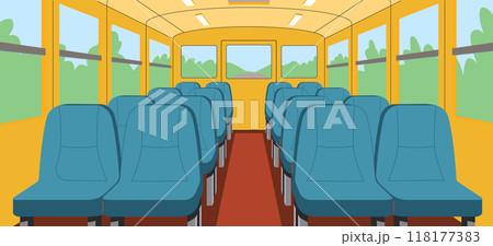 Empty bus salon with soft seats flat color illustration 118177383