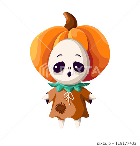 Ghost with pumpkin on head flat color vector illustration 118177432
