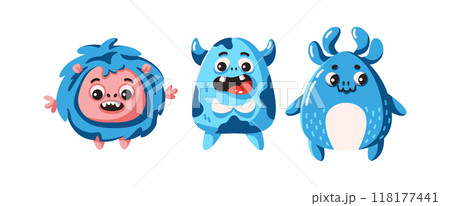 Cute little monsters with blue skin characters set 118177441