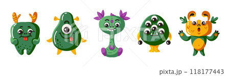 Pretty monsters with green skin vector characters set Pretty monsters with green skin vector characters set 118177443