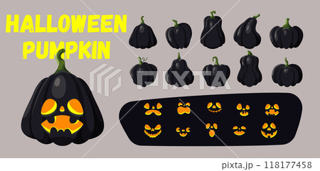 Halloween pumpkin faces constructor color vector set 118177458