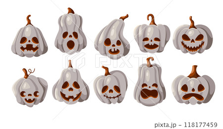 Evil Halloweens pumpkin objects flat color vector icon set 118177459