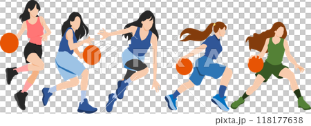 Illustration set of women playing basketball Illustration set of women playing basketball 118177638