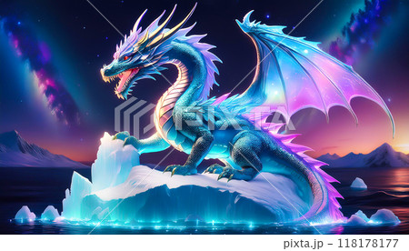 氷山の上に立つレインボードラゴン 氷山の上に立つレインボードラゴン 118178177