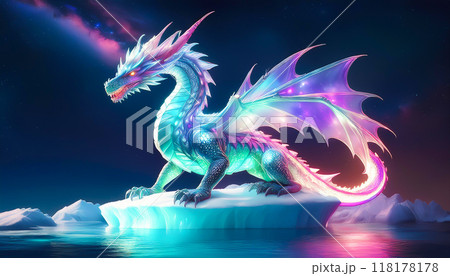 氷山の上に立つレインボードラゴンのイラスト素材 [118178178] - PIXTA