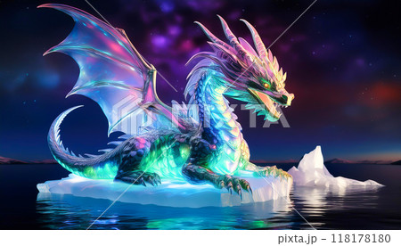 氷山の上に立つレインボードラゴン 氷山の上に立つレインボードラゴン 118178180