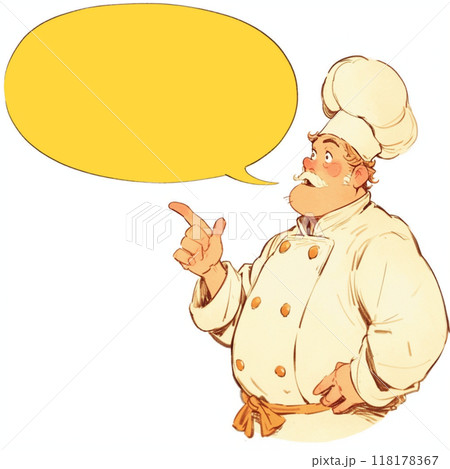 男性コックまたはシェフまたは料理人と吹き出し 男性コックまたはシェフまたは料理人と吹き出し 118178367