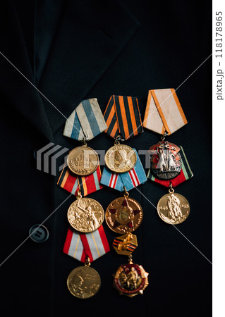 Anniversary Medals Of A Victory In The Great Patriotic War On A Coat 118178965