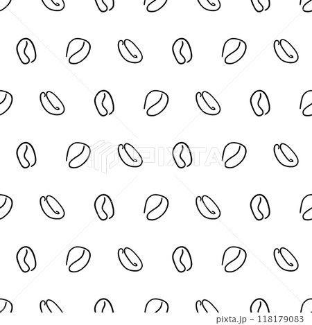 Vector seamless coffee pattern with coffee beans and leaves, sack of coffee seeds, coffee equipment. Hand draw cafe seamless pattern Vector seamless coffee pattern with coffee beans and leaves, sack of coffee seeds, coffee equipment. Hand draw cafe seamless pattern 118179083