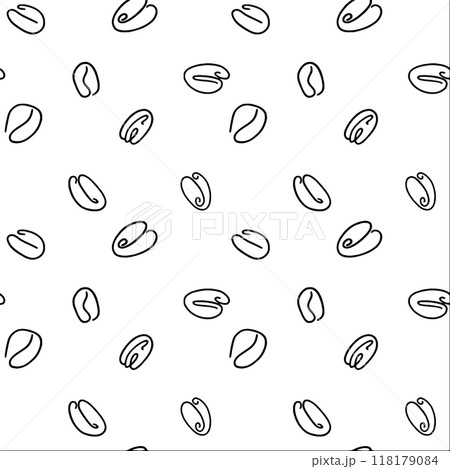 Vector seamless pattern with outline coffee beans on a transparent background. For packaging design, cafes and restaurants, food products. 118179084