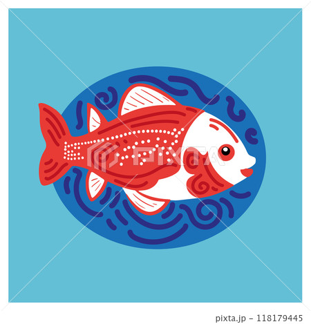 Colored vector illustrations of stylized fish in naturalistic style on multicolored background. Vector illustration 118179445